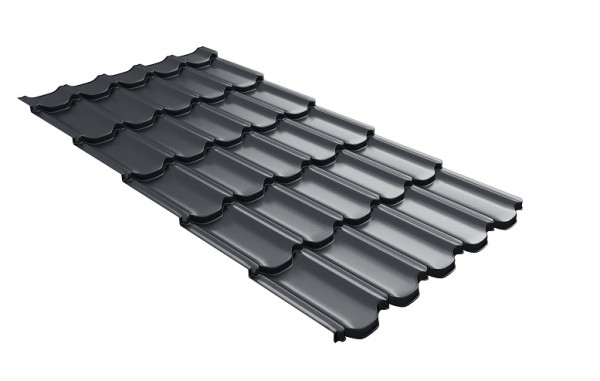 Металлочерепица квинта плюс с 3D резом 0,5 Satin RAL 7024 мокрый асфальт купить в Шахунье